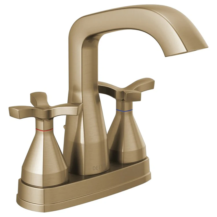 Lavatory Faucet Stryke Centerset 4 Inch Spread 2 Helo ADA WaterSense Lumicoat Champagne Bronze 1.2 Gallons per Minute Metal Pop-Up 3 Hole Diamond Seal Technology - Frankwebs