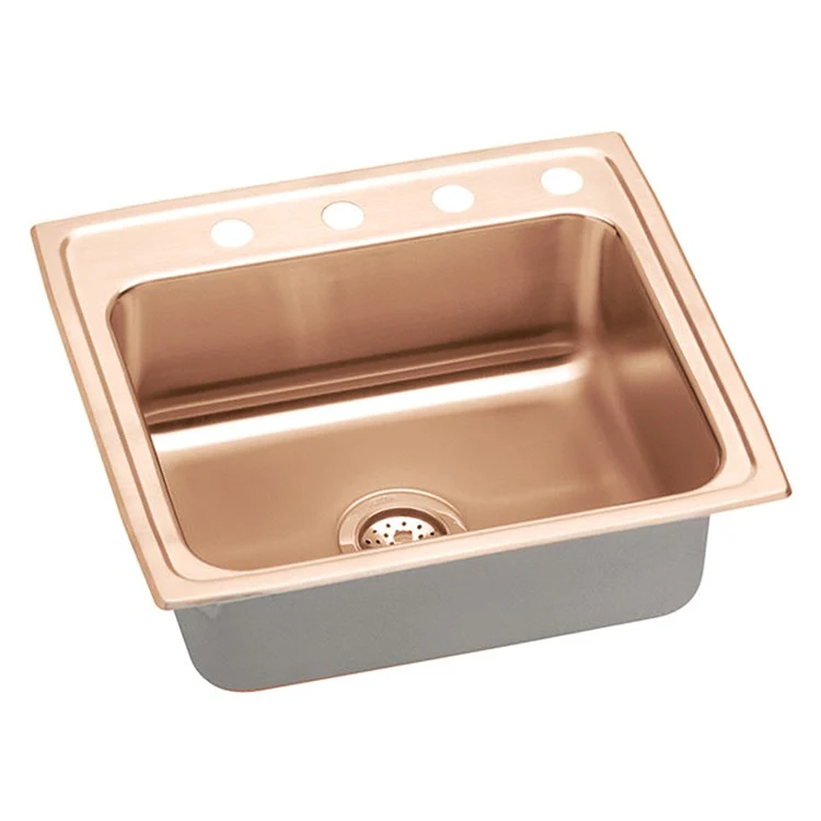 Kitchen Sink 22 x 19.5 Inch Single Bowl 4 Hole ADA Copper Drop-In Rectangle Drain Location Rear Center Depth 6-1/2 Inch Bottom Only Pads - Frankwebs