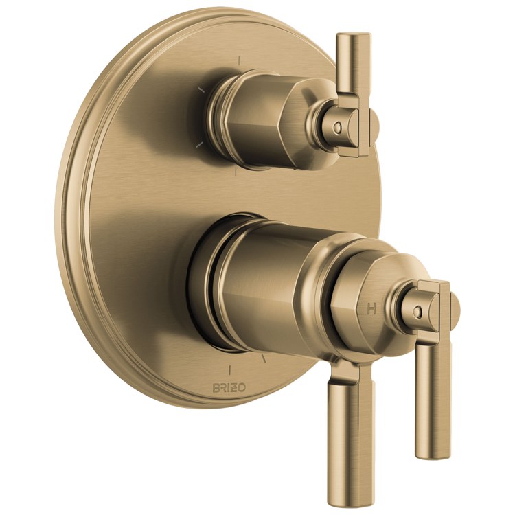 Thermostatic Trim Invari Tempassure Valve with Integrated 6 Function Diverter 3 Lever Brilliance Polished Gold ADA for 3 Shower Applications - Frankwebs