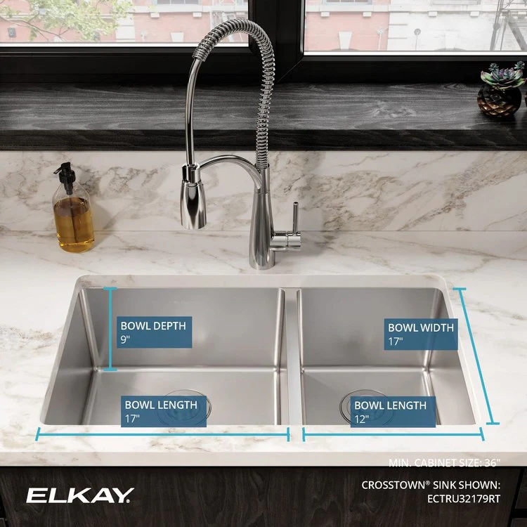 Kitchen Sink Crosstown 31.5 x 18.5 Inch Double Bowl 60/40 Polished Satin Undermount - Frankwebs