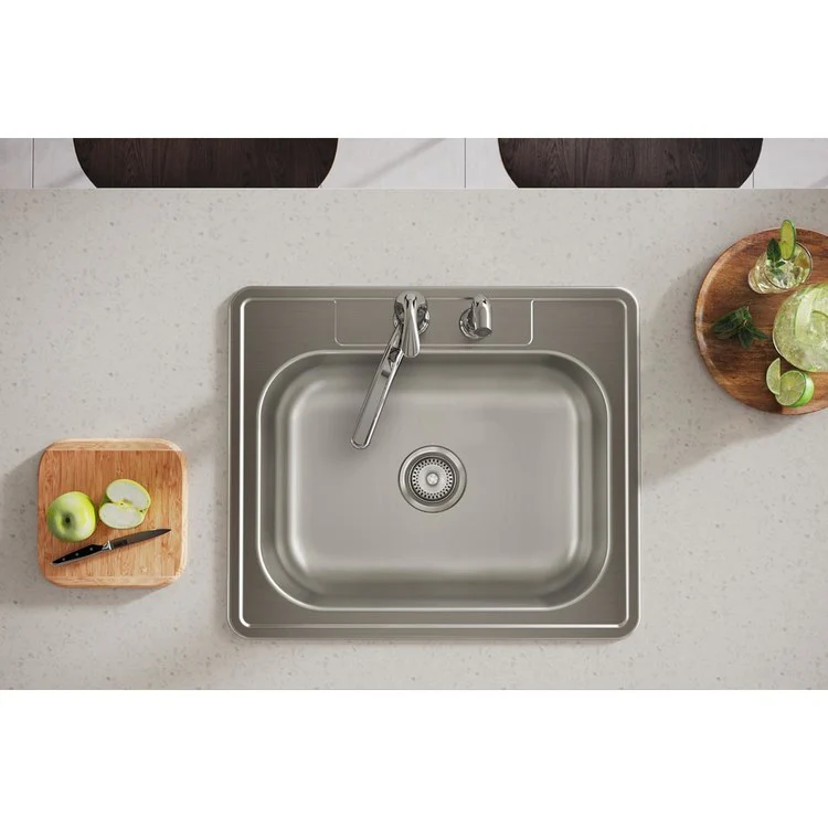 Kitchen Sink Dayton 25 x 21.25 Inch Single Bowl 2 Hole ADA Satin Drop-In Rectangle Drain Location Center Depth 6-4/7 Inch Bottom Only Pads - Frankwebs