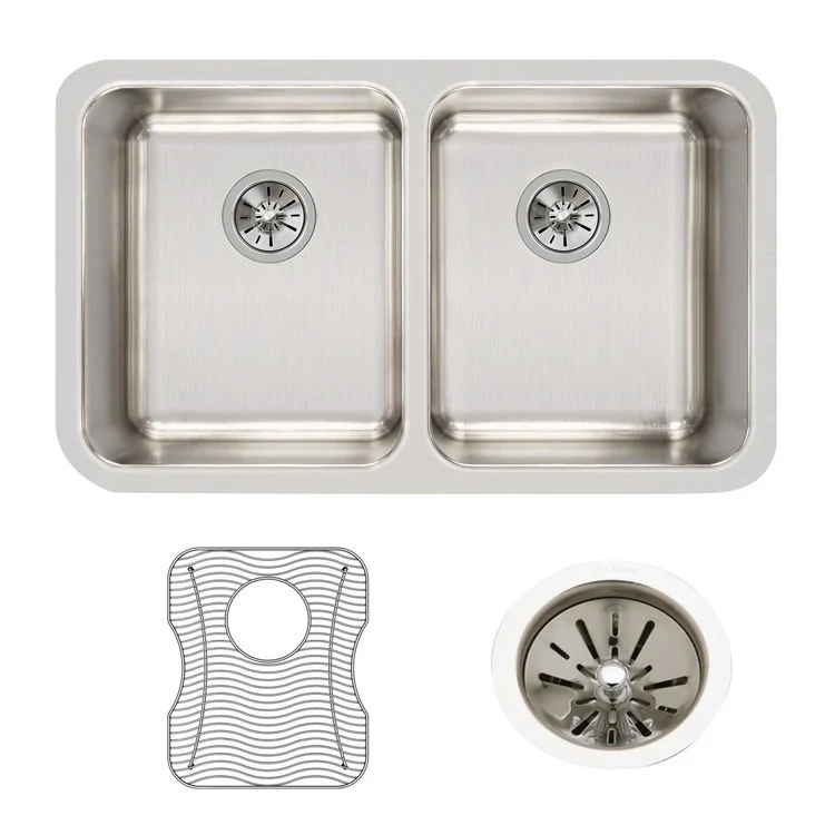 Kitchen Sink Lustertone Classic 30.75 x 18.5 Inch Depth 10 Inch Double Bowl Equal Kit Lustrous Satin Undermount Drain Location Rear Center - Frankwebs