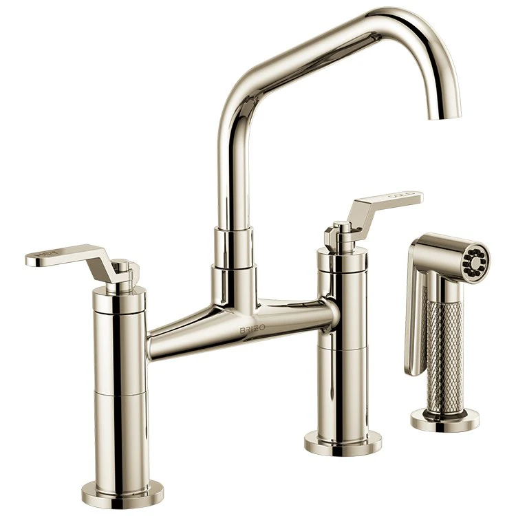 Litze Two Handle Kitchen Bridge Faucet with Angled Spout/Industrial Handle/Side Sprayer - Frankwebs