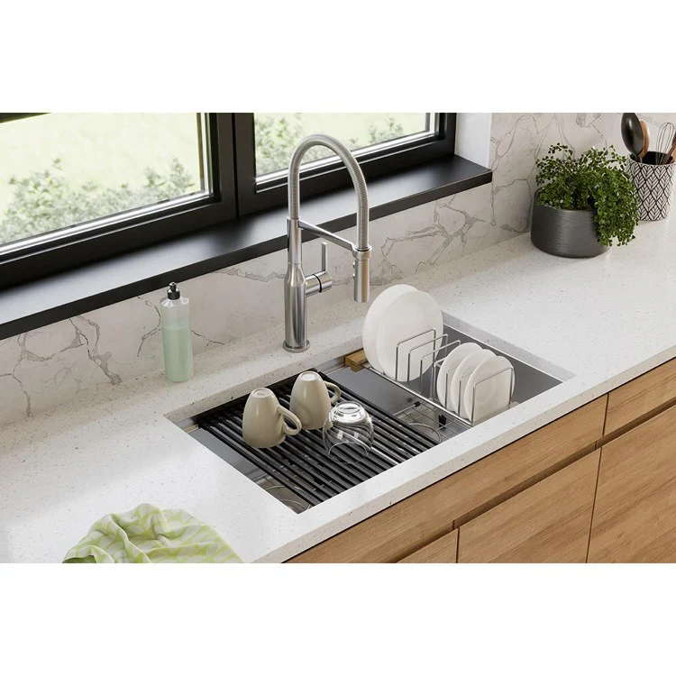 Kitchen Sink Crosstown 31.5 x 18.5 Inch Double Bowl Equal Kit with Aqua Divide Polished Satin Undermount - Frankwebs