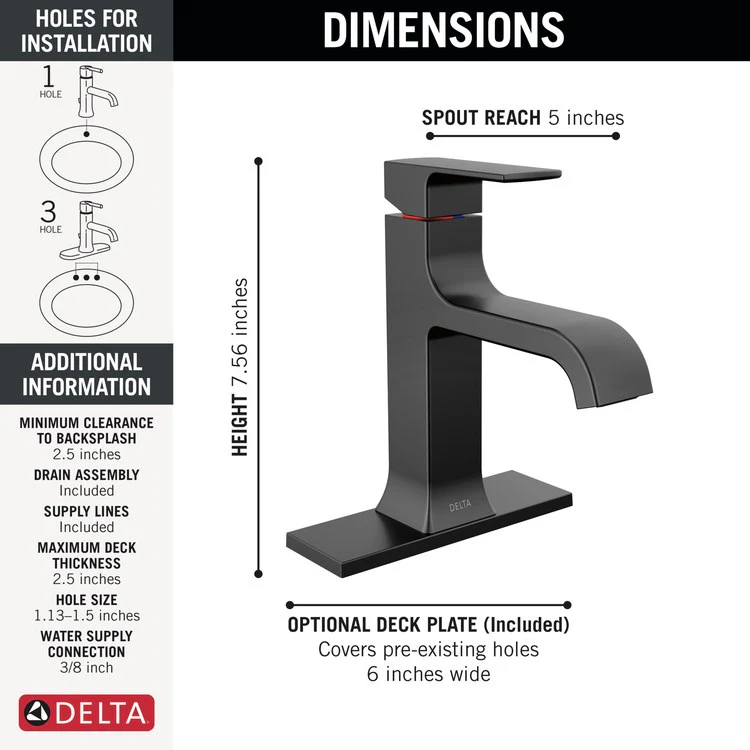 Lavatory Faucet Velum 1 Lever ADA WaterSense Matte Black 1.2 Gallons per Minute 3-3/4 Inch - Frankwebs