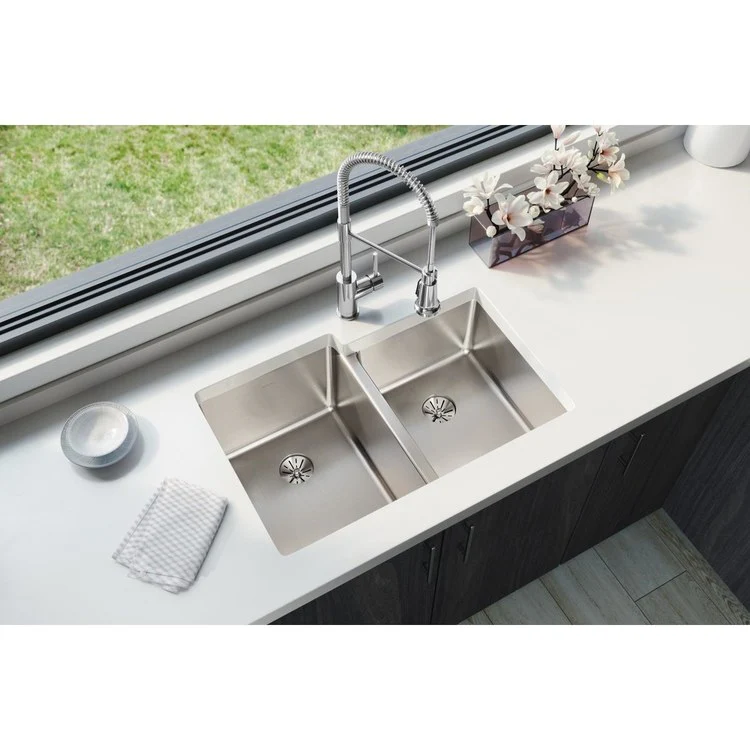 Kitchen Sink Lustertone Iconix 31.25 x 20.5 Inch Double Bowl Right with Perfect Drain Luminous Satin Undermount - Frankwebs