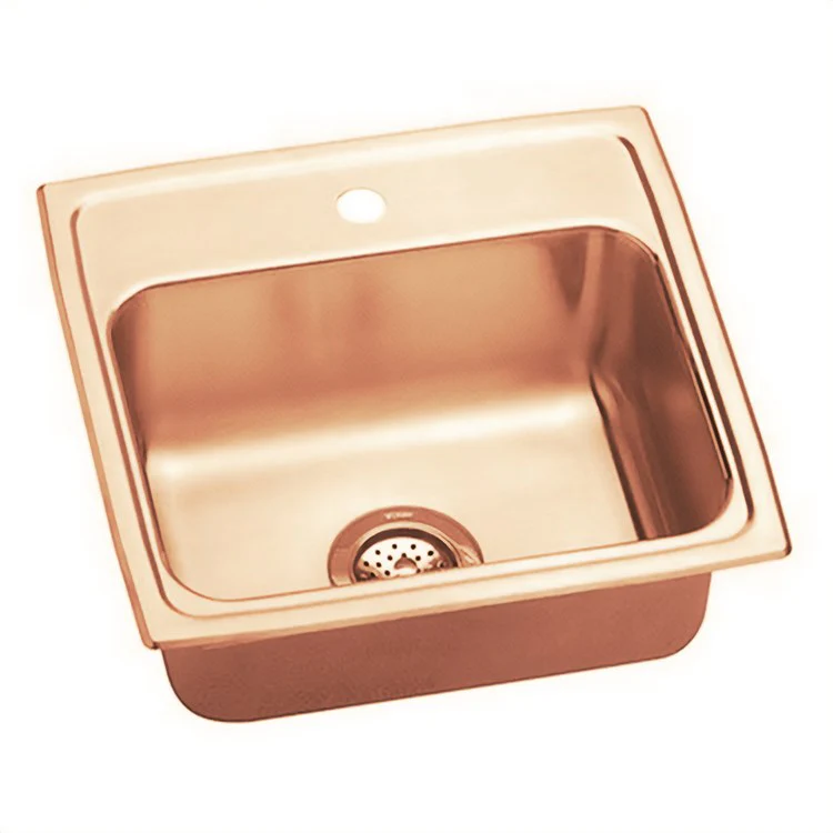 Kitchen Sink 19 x 18 Inch Single Bowl 1 Hole Copper Drop-In CuVerro Antimicrobial Copper Drain Location Center Bottom Only Pads - Frankwebs
