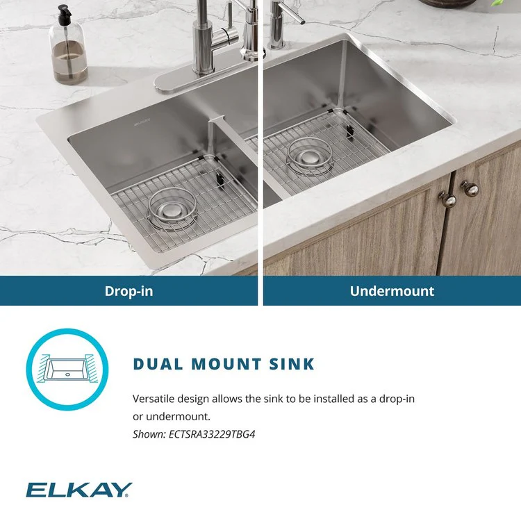 Kitchen Sink Crosstown 33 x 22 Inch Double Bowl Equal Kit with Aqua Divide 4 Hole Polished Satin Drop-In Undermount - Frankwebs