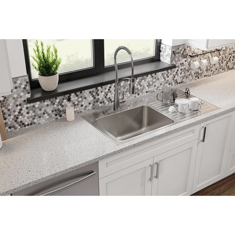 Kitchen Sink Lustertone Classic 43 x 22 Inch Single Bowl with Right Drainboard 2 Hole Lustrous Satin Drop-In - Frankwebs