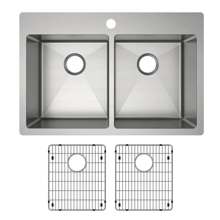 Kitchen Sink Crosstown 33 x 22 Inch Double Bowl Equal Kit 1 Hole Polished Satin Drop-In Undermount - Frankwebs