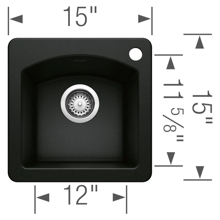 Bar Sink Diamond 15 x 15 Inch Single Bowl 1 Hole Coal Black Drop-In/Undermount - Frankwebs