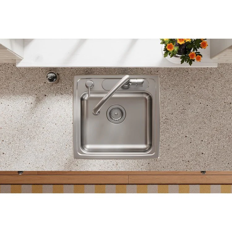 Kitchen Sink Lustertone Classic 19.5 x 19 Inch Single Bowl OS4 Hole ADA Lustrous Satin Drop-In Rectangle Drain Location Rear Center Depth 5 Inch Bottom Only Pads - Frankwebs