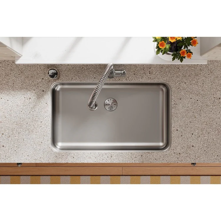 Kitchen Sink Lustertone Classic 30.5 x 18.5 Inch Single Bowl with Perfect Drain ADA Lustertone Undermount Rectangle Drain Location Rear Center Depth 5-3/8 Inch Bottom Only Pads - Frankwebs