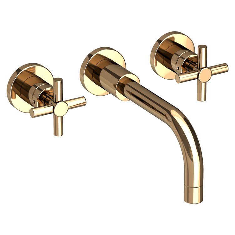 East Linear Two Handle Wall-Mount Bathroom Faucet with Cross Handles - French Gold - Frankwebs