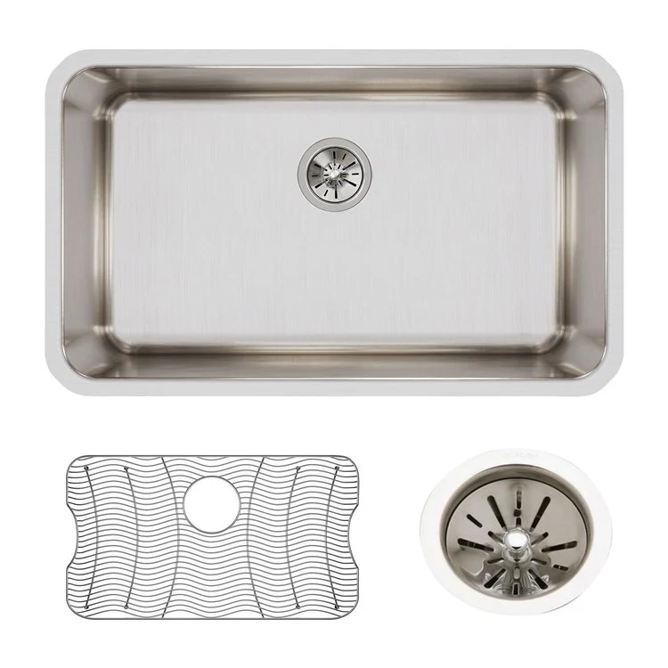 Kitchen Sink Lustertone Classic 30.5 x 18.5 Inch Depth 11-1/2 Inch Single Bowl Kit Lustrous Satin Undermount Drain Location Rear Center - Frankwebs