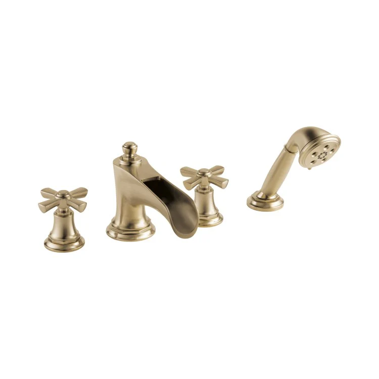 Roman Tub Trim Rook with H2Okinetic Handshower Less Handle Brilliance Luxe Gold ADA 10-16 Inch Spread 1.75 Gallons per Minute - Frankwebs