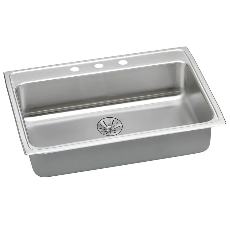 Kitchen Sink Lustertone Classic 31 x 22 Inch Single Bowl with Perfect Drain 3 Hole ADA Lustrous Satin Drop-In Rectangle Drain Location Rear Center Depth 6-1/2 Inch Quick Clip Mounting System Bottom Only Pads - Frankwebs