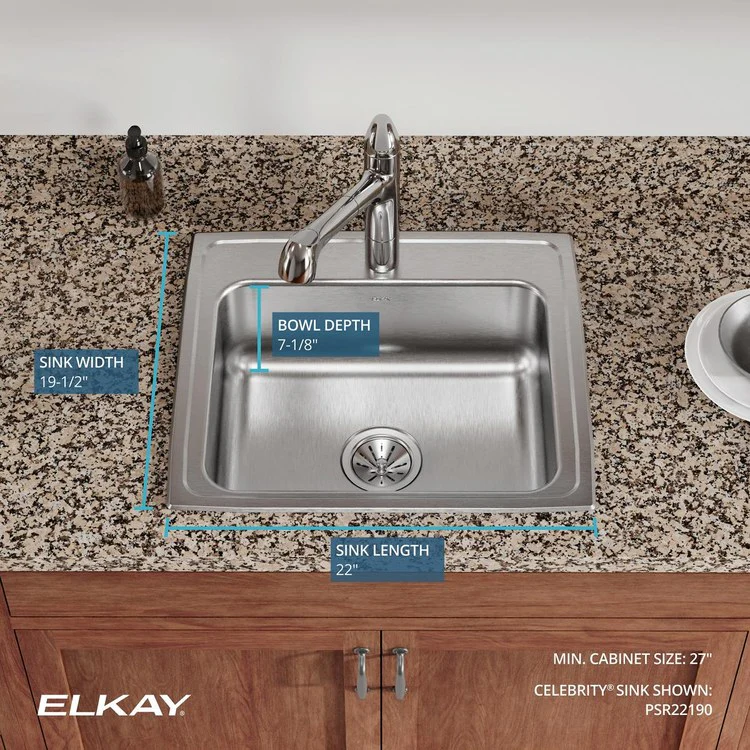 Kitchen Sink Celebrity 22 x 19.5 Inch Single Bowl Brushed Satin Drop-In Drain Location Center Bottom Only Pads - Frankwebs