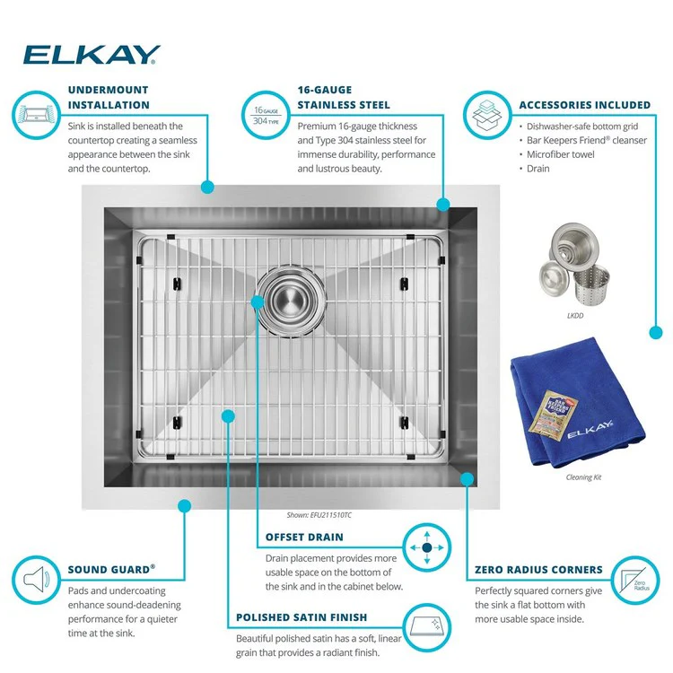 Sink Kit Crosstown 23.5 x 18.25 Inch Single Bowl Polished Satin Bottom Grid Strainer Drain Cleanser Towel Cloth Bag Geometric Design Offers Straight Sidewalls and a Flat Bottom for a Modern Look and More Usable Space - Frankwebs