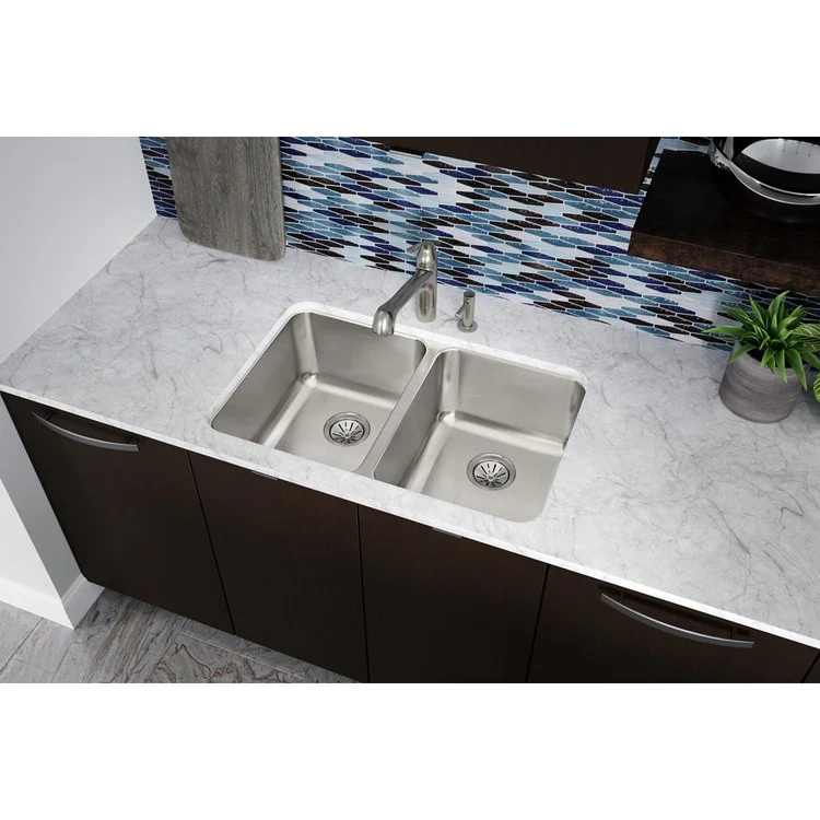 Kitchen Sink Lustertone Classic 31.25 x 20 Inch Double Bowl Equal Lustrous Satin Undermount - Frankwebs
