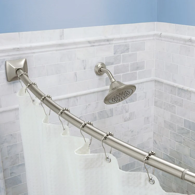Adjustable-Length Curved Stainless Steel Shower Rod with Concealed Mount Flanges - Frankwebs