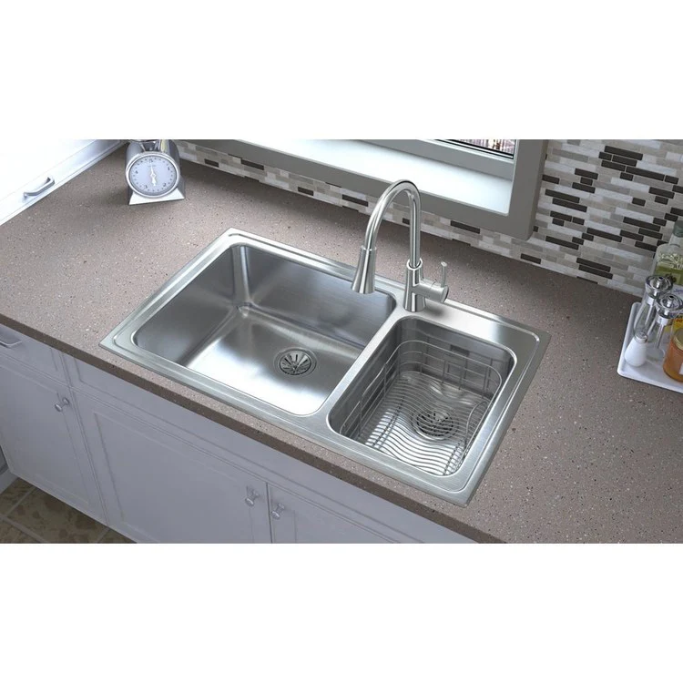 Kitchen Sink Lustertone Classic 37 x 22 Inch Double Bowl Offset 60/40 Lustrous Satin Drop-In - Frankwebs