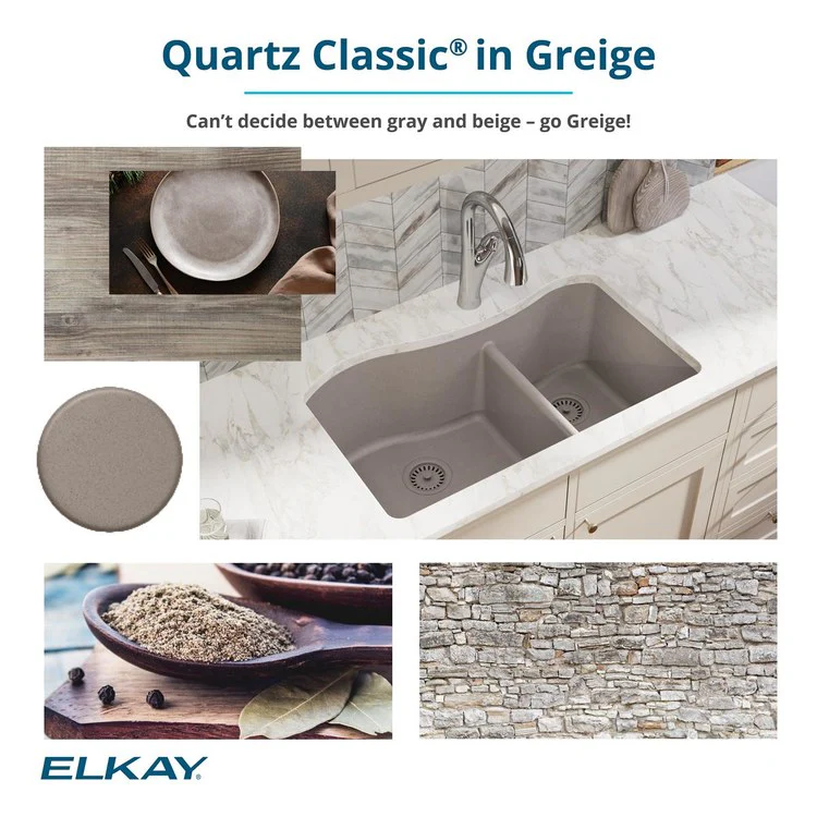 Kitchen Sink Quartz Classic 32.5 x 20 Inch Double Bowl 60/40 Greige Undermount - Frankwebs