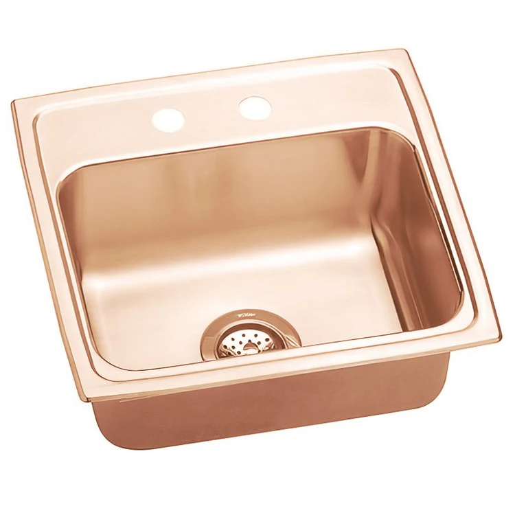 Kitchen Sink 19 x 18 Inch Single Bowl 2 Hole Copper Drop-In CuVerro Antimicrobial Copper Drain Location Center Bottom Only Pads - Frankwebs