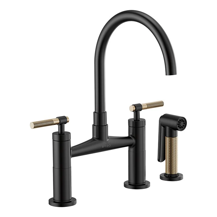 Litze Two Handle Kitchen Bridge Faucet with High-Arc Spout/Knurled Handle/Side Sprayer - Frankwebs