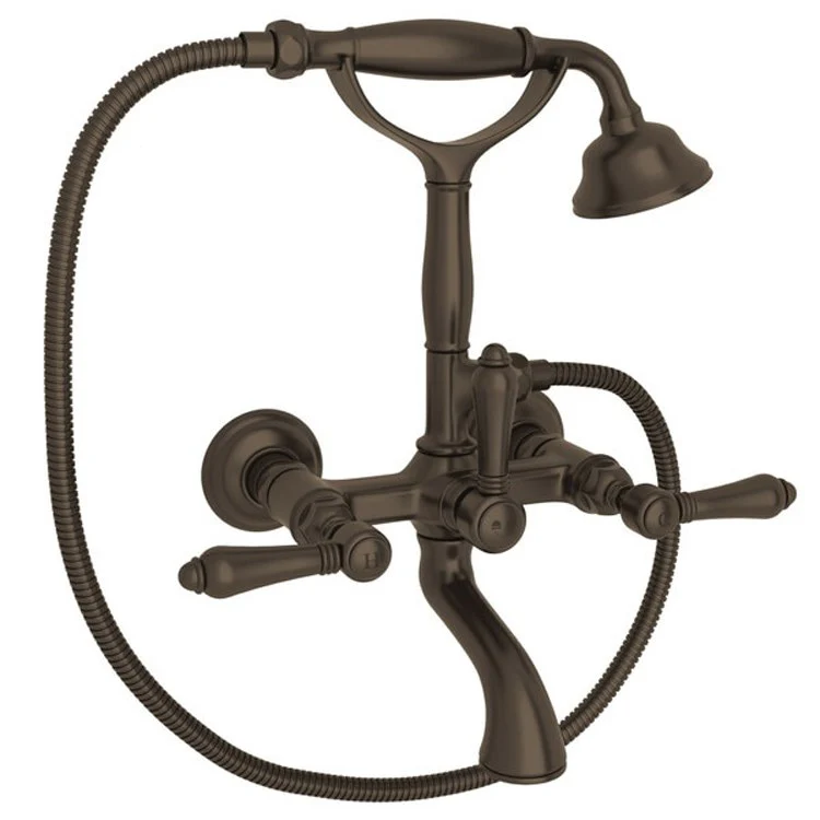 Tub Filler Wall Mount with Handshower 3 Metal Lever Exposed Spout Satin Nickel - Frankwebs