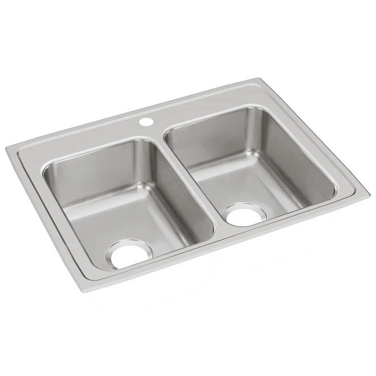 Kitchen Sink Lustertone Classic 29 x 22 Inch Double Bowl Equal 1 Hole Lustrous Satin Drop-In Stainless Steel Drain Location Center Bottom Only Pads - Frankwebs