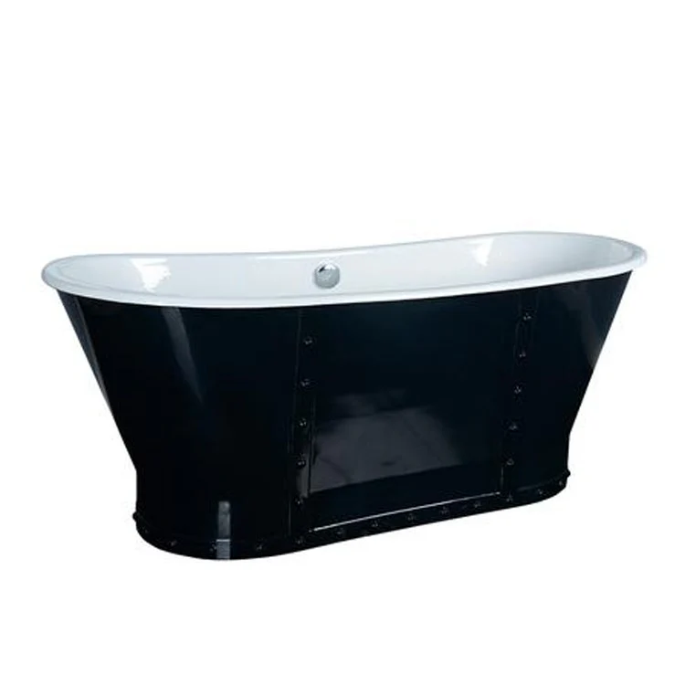 Freestanding Tub Fernando 67 Inch with Skirt Oval Cast Iron Matte Black White Interior No Faucet Holes - Frankwebs
