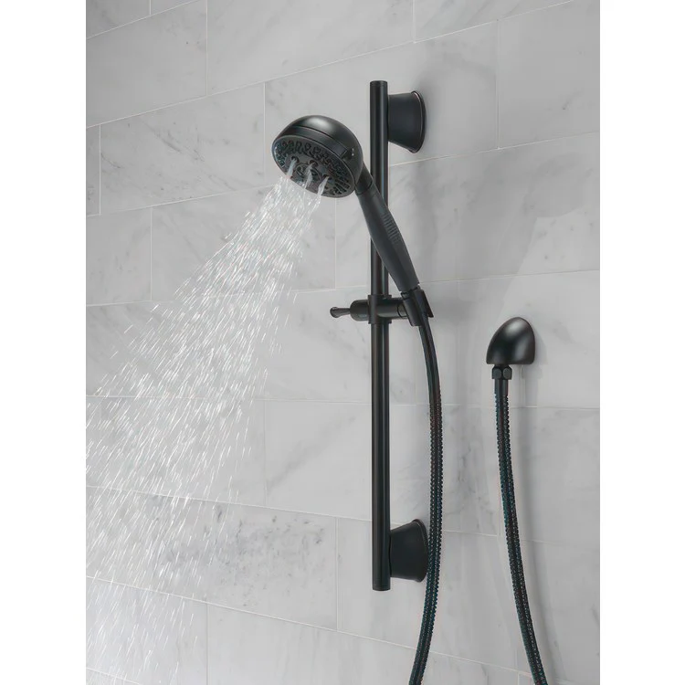 Handshower Set Universal Showering Components Matte Black 5 Function 1.75 Gallons per Minute 24 Inch Slide Bar with Holder - Frankwebs