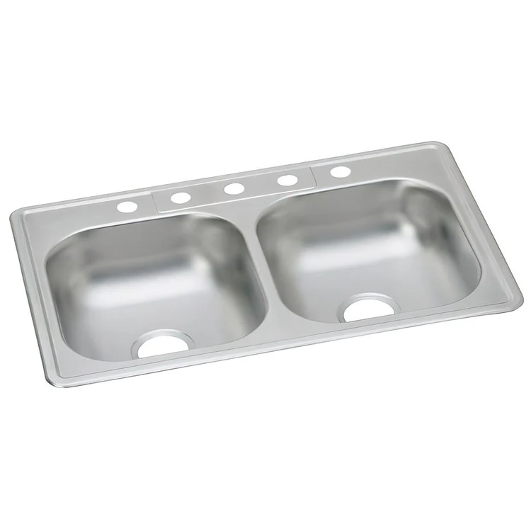 Kitchen Sink Dayton 33 x 22 Inch Double Bowl Equal 5 Hole ADA Satin Drop-In Rectangle Drain Location Center Depth 6 Inch Bottom Only Pads - Frankwebs