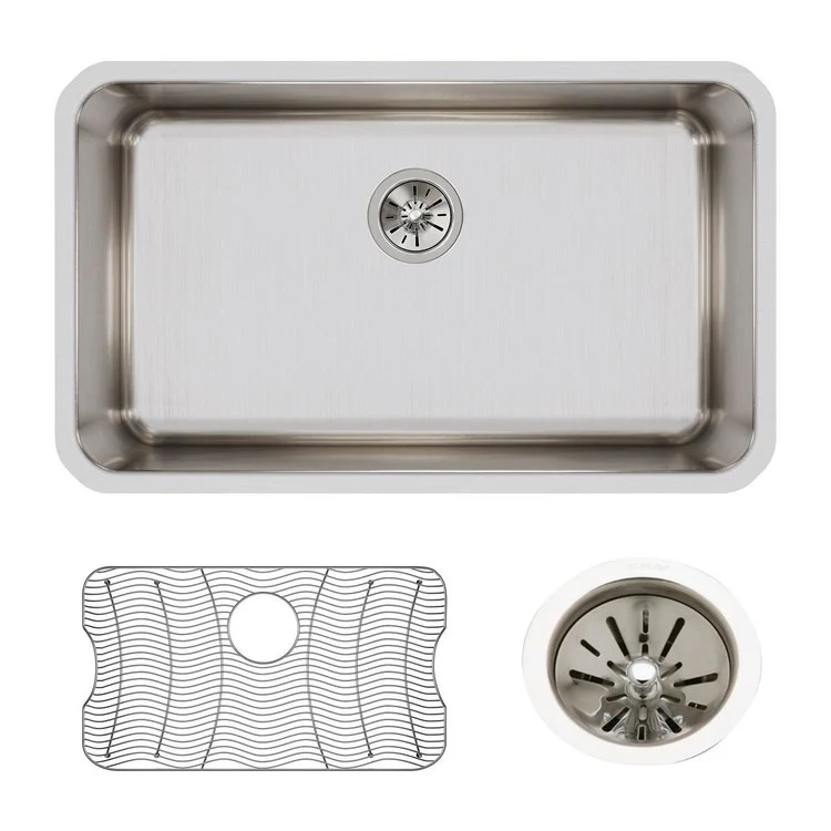 Kitchen Sink Lustertone Classic 30.5 x 18.5 Inch Depth 10 Inch Single Bowl Kit Lustrous Satin Undermount Drain Location Rear Center - Frankwebs