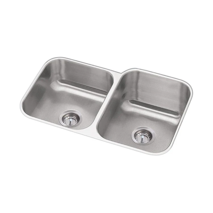 Sink Kit Dayton Offset 31.75 x 20.5 Inch Double Bowl Radiant Satin Faucet Bottom Grid Two Drains - Frankwebs