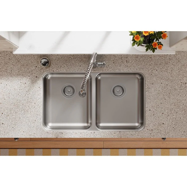 Kitchen Sink Lustertone Classic 30.75 x 18.5 Inch Double Bowl Equal ADA Lustertone Undermount Rectangle Drain Location Rear Center Depth 5-3/8 Inch Bottom Only Pads - Frankwebs