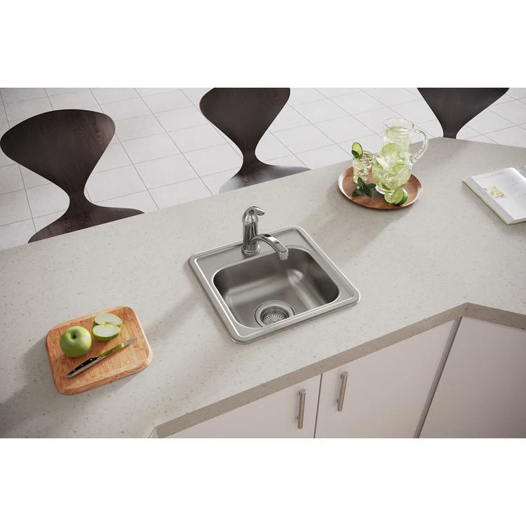 Bar Sink Dayton 15 x 15 Inch Single Bowl with Drain Opening 1 Hole ADA Satin Drop-In Square Drain Size 3-1/2 Inch - Frankwebs