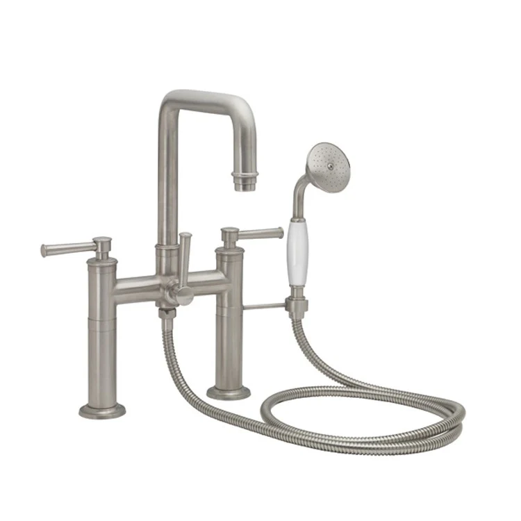 Tub Filler Hermosa Traditional Deck Mount with Handshower 7 Inch Spread 3 Series 48 Lever ADA Satin Nickel 2 Hole - Frankwebs