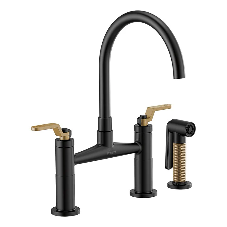 Litze Two Handle Kitchen Bridge Faucet with High-Arc Spout/Industrial Handle/Side Sprayer - Frankwebs