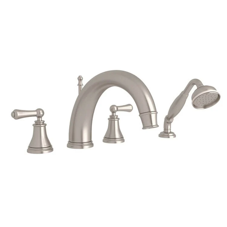 Tub Filler Georgian Era Deck Mount with Handshower 2 Lever High Neck Fixed C-Spout Satin Nickel - Frankwebs