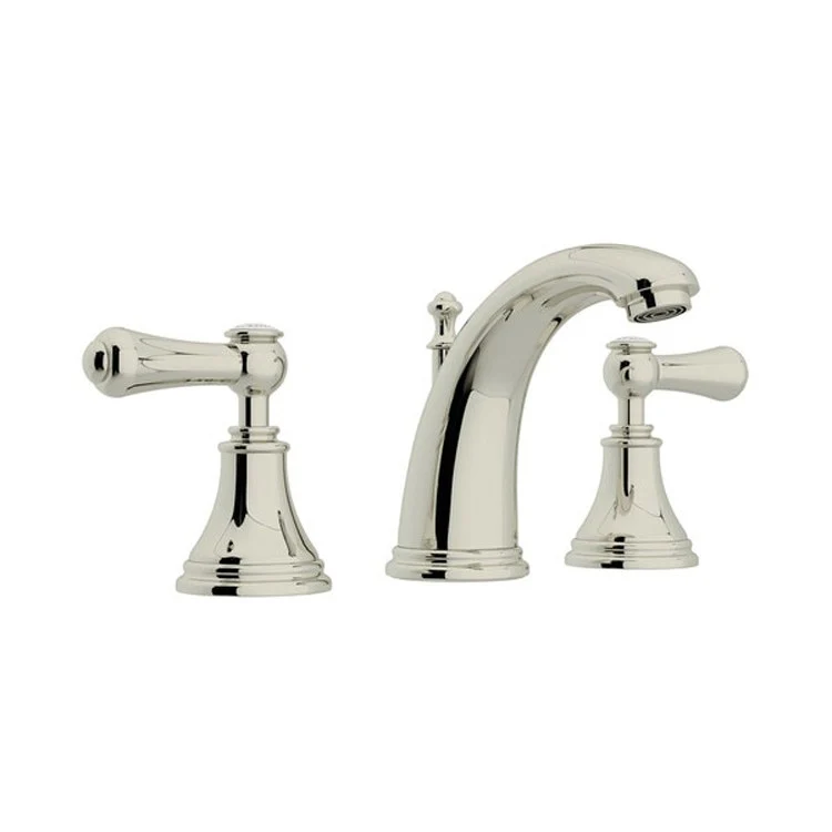 Lavatory Faucet Georgian Era 6-15 Inch Spread 2 Porcelain Cap Lever Polished Nickel 1.2 Gallons per Minute High Neck Spout - Frankwebs