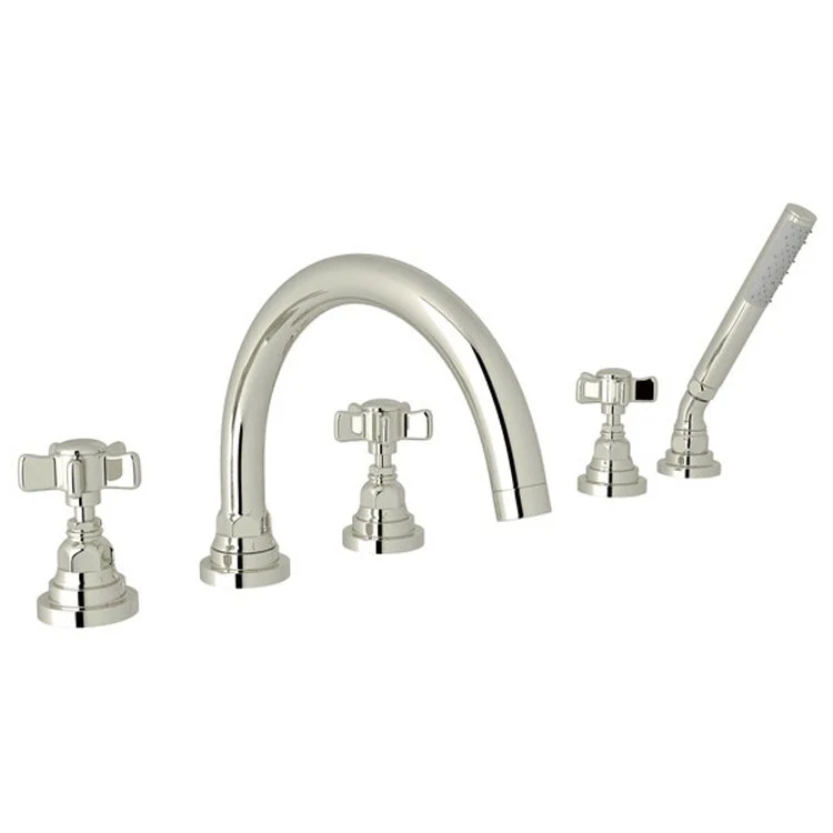 Tub Filler San Giovanni Deck Mount with Handshower 3 5 Spoke Cross Handle Polished Nickel - Frankwebs