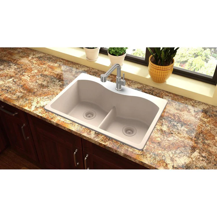 Kitchen Sink Quartz Classic 33 x 22 Inch Double Bowl Equal Putty Top Mount - Frankwebs