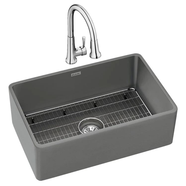 Kitchen Sink Fireclay 30 x 20 Inch Single Bowl Apron Front ADA Matte Gray Farmhouse Rectangle Drain Location Center Depth 10 Inch - Frankwebs