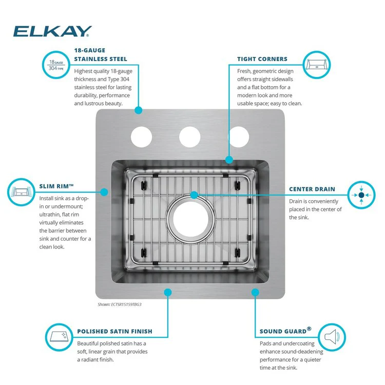 Bar Sink Crosstown 15 x 15 Inch Single Bowl Dual Mount Kit 3 Hole Polished Satin Drop-In Undermount Square Drain Size 3-1/2 Inch - Frankwebs