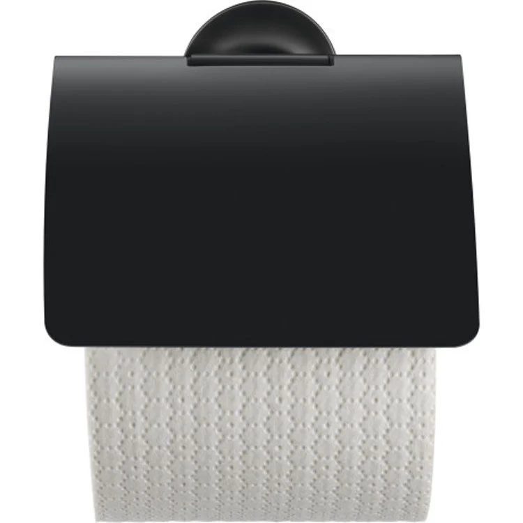 Toilet Paper Holder Starck T with Cover Black Matte 3-3/8 Inch Wall Mount 4-7/8 Inch - Frankwebs