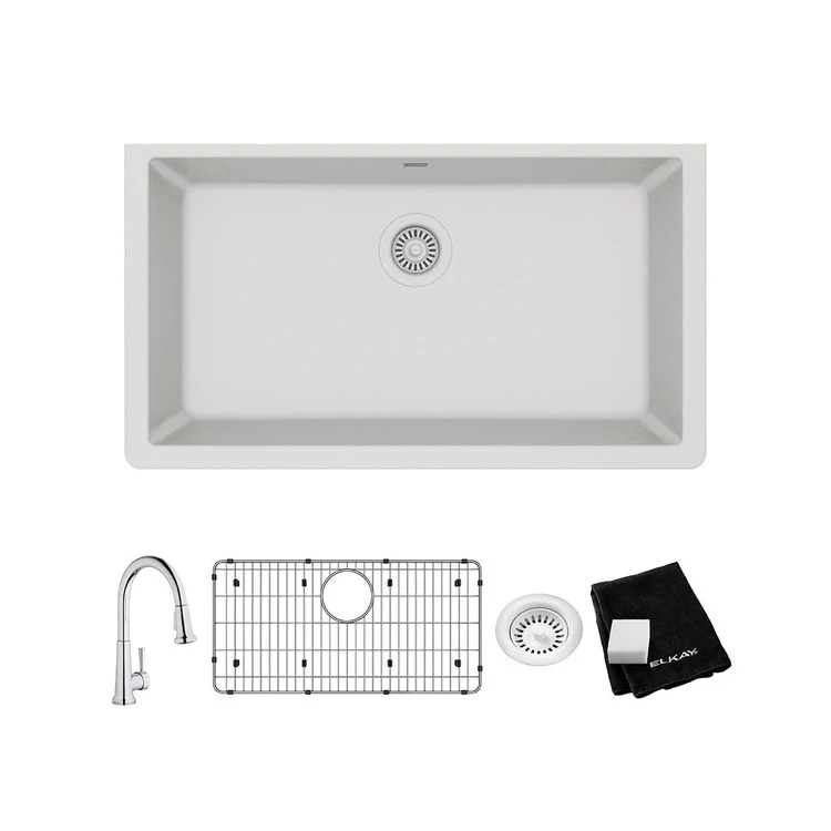 Kitchen Sink Quartz Classic 33 x 18.5 Inch Single Bowl Kit with Faucet White Undermount - Frankwebs
