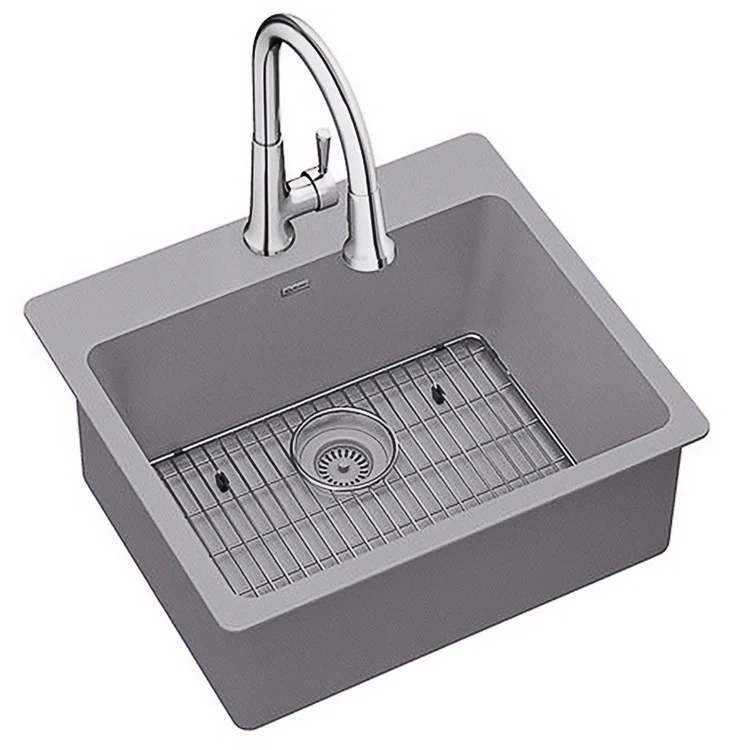 Kitchen Sink Quartz Classic 25 x 22 Inch Single Bowl Sink Kit with Faucet White Drop-In - Frankwebs