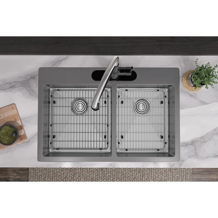 Kitchen Sink Crosstown 33 x 22 Inch Double Bowl 60/40 Kit 3 Hole Polished Satin Drop-In Undermount - Frankwebs